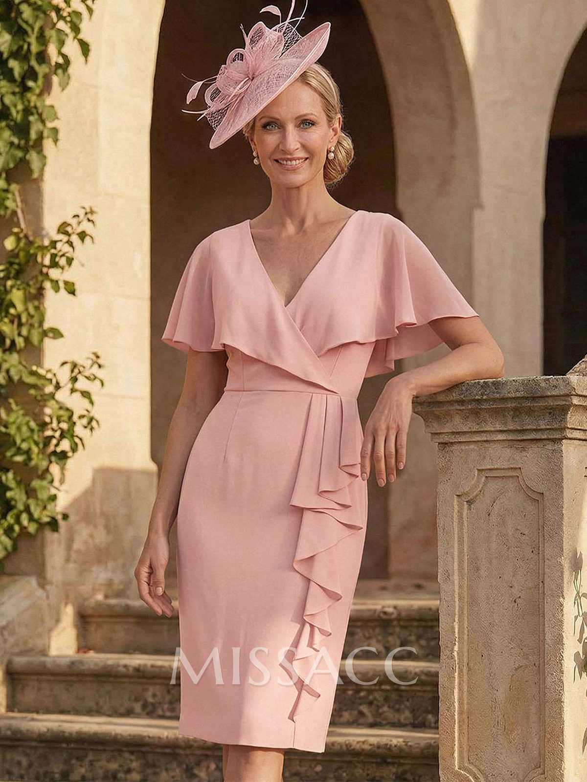 Sheath/Column V-Neck Chiffon Mother Of The Bride Dresses With Cascading Ruffles