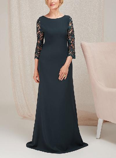 Sheath/Column Scoop Neck 3/4 Sleeves Lace/Elastic Satin Mother Of The Bride Dresses