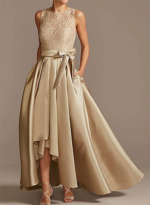 A-Line Scoop Neck Lace/Satin Mother Of The Bride Dresses With Pockets