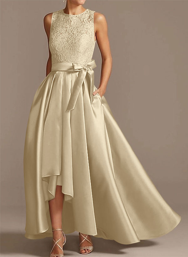 A-Line Scoop Neck Lace/Satin Mother Of The Bride Dresses With Pockets