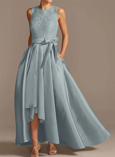 A-Line Scoop Neck Lace/Satin Mother Of The Bride Dresses With Pockets