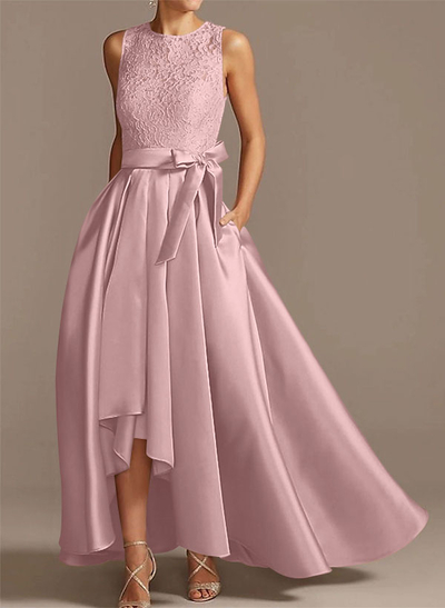 A-Line Scoop Neck Lace/Satin Mother Of The Bride Dresses With Pockets
