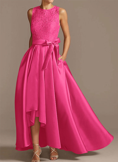 A-Line Scoop Neck Lace/Satin Mother Of The Bride Dresses With Pockets