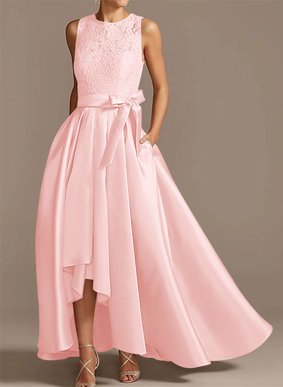 A-Line Scoop Neck Lace/Satin Mother Of The Bride Dresses With Pockets