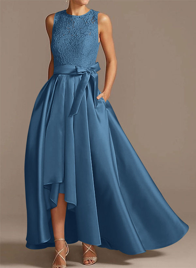 A-Line Scoop Neck Lace/Satin Mother Of The Bride Dresses With Pockets