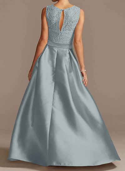 A-Line Scoop Neck Lace/Satin Mother Of The Bride Dresses With Pockets