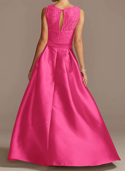 A-Line Scoop Neck Lace/Satin Mother Of The Bride Dresses With Pockets