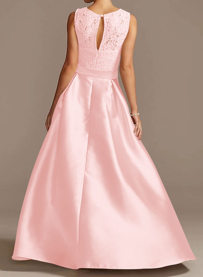 A-Line Scoop Neck Lace/Satin Mother Of The Bride Dresses With Pockets