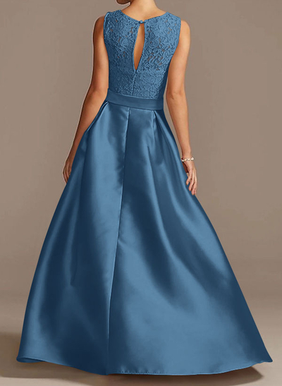 A-Line Scoop Neck Lace/Satin Mother Of The Bride Dresses With Pockets
