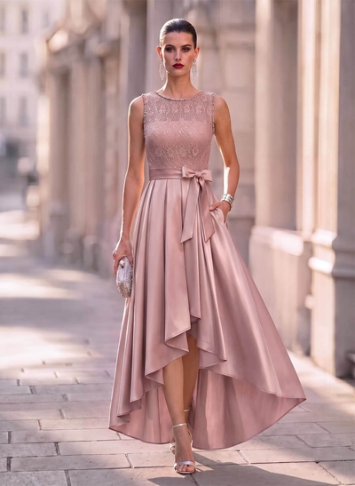 A-Line Scoop Neck Lace/Satin Mother Of The Bride Dresses With Pockets