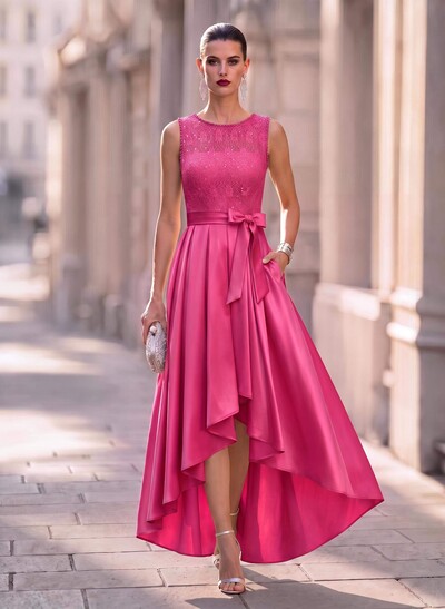 A-Line Scoop Neck Lace/Satin Mother Of The Bride Dresses With Pockets