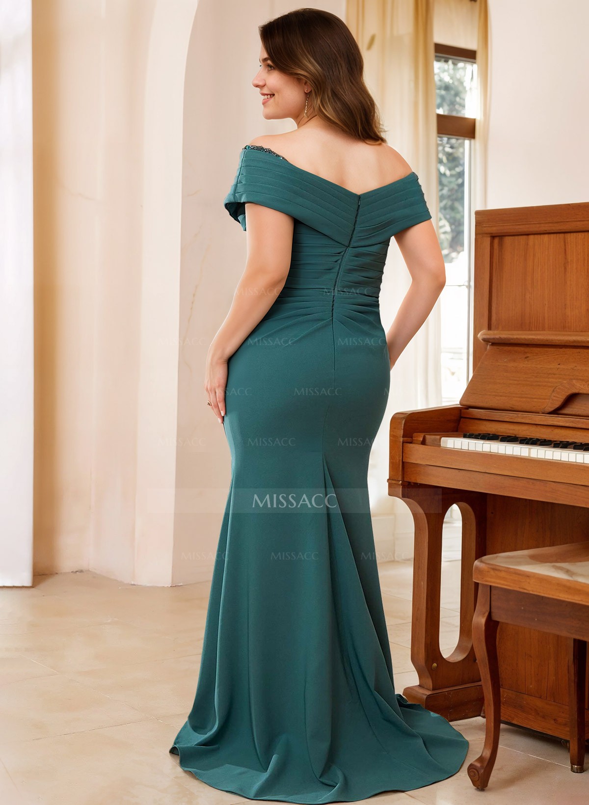 Sheath Off-The-Shoulder Sweep Train Mother Of The Bride Dresses With Cascading Ruffles