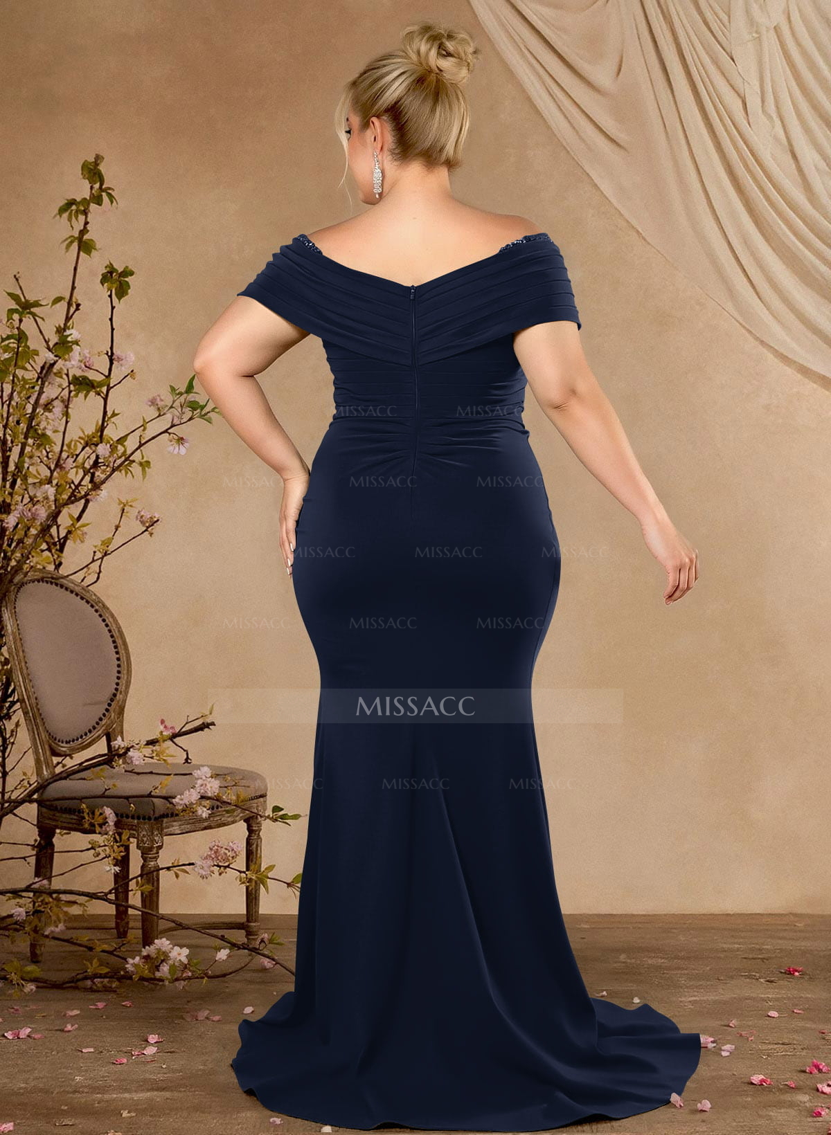 Sheath Off-The-Shoulder Sweep Train Mother Of The Bride Dresses With Cascading Ruffles