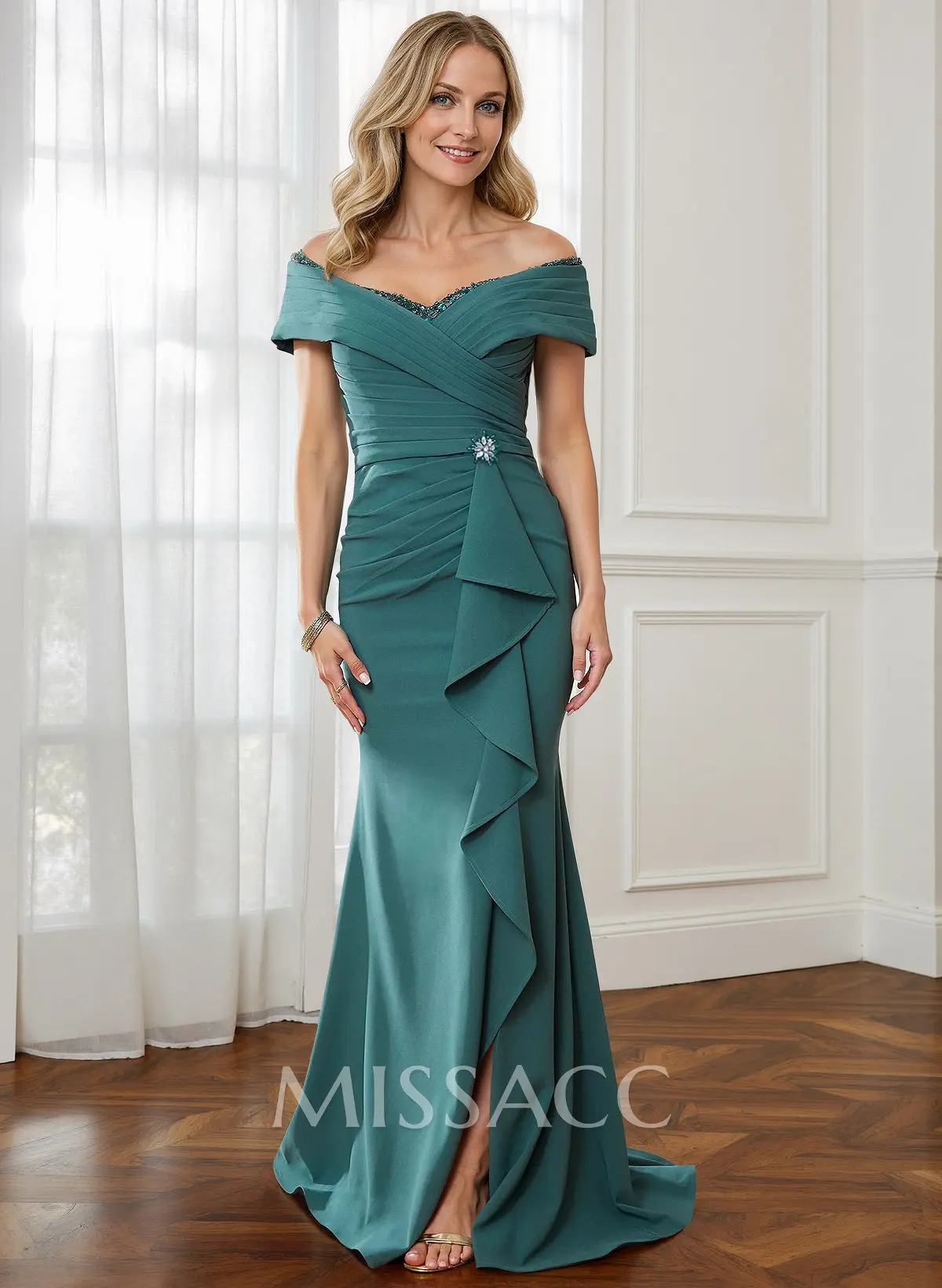 sweep train evening dress V-Neck Long Prom Dress with Lace-Up Back Royal / Medium