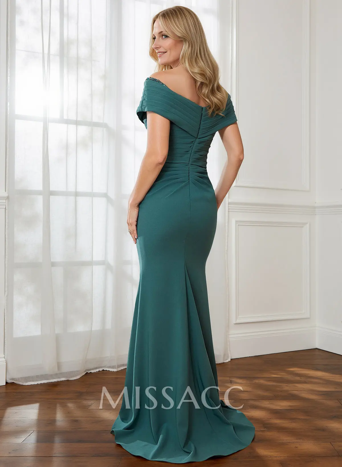 Sheath Off-The-Shoulder Sweep Train Mother Of The Bride Dresses With  Cascading Ruffles - Missacc