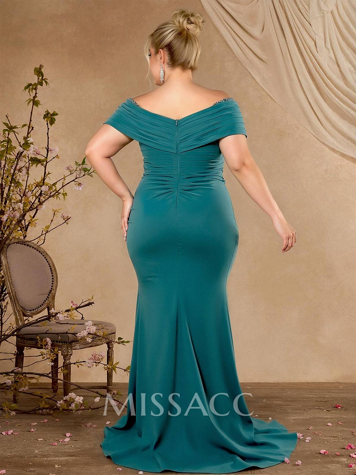 Sheath Off-The-Shoulder Sweep Train Mother Of The Bride Dresses With Cascading Ruffles