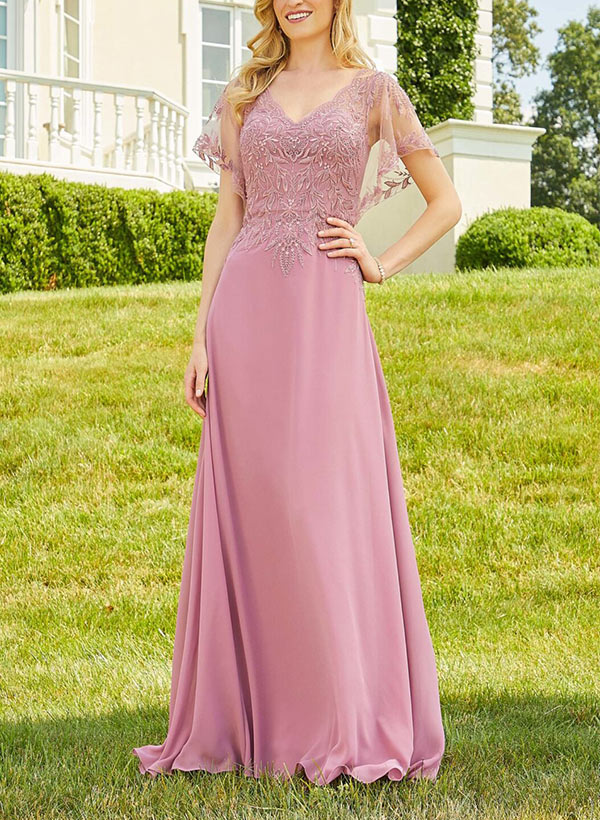 A-Line V-Neck Floor-Length Mother Of The Bride Dresses With Lace