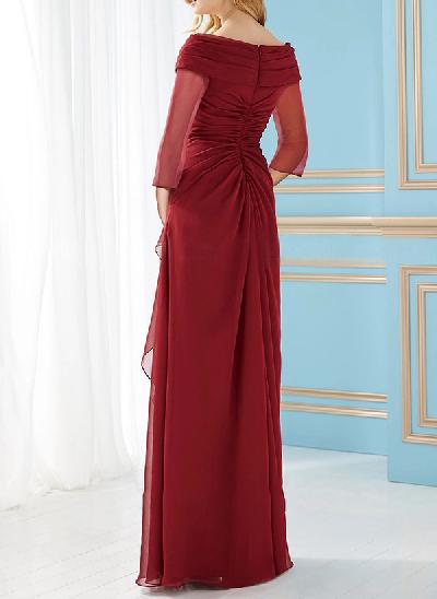 A-Line V-Neck 3/4 Sleeves Chiffon Mother Of The Bride Dresses With Split Front