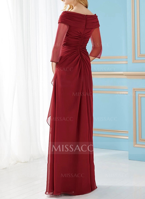 A-Line V-Neck 3/4 Sleeves Chiffon Mother Of The Bride Dresses With Split Front
