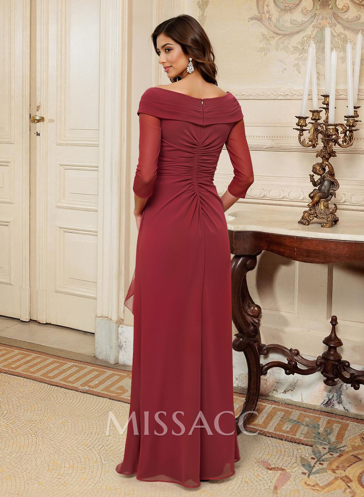 A-Line V-Neck 3/4 Sleeves Chiffon Mother Of The Bride Dresses With Split Front A-Line V-Neck 3/4 Sleeves Chiffon Mother Of The Bride Dresses With Split Front