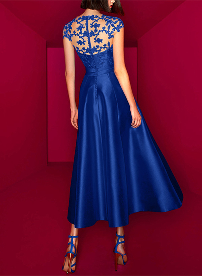 A-Line Illusion Neck Sleeveless Lace/Satin Mother Of The Bride Dresses With Bow