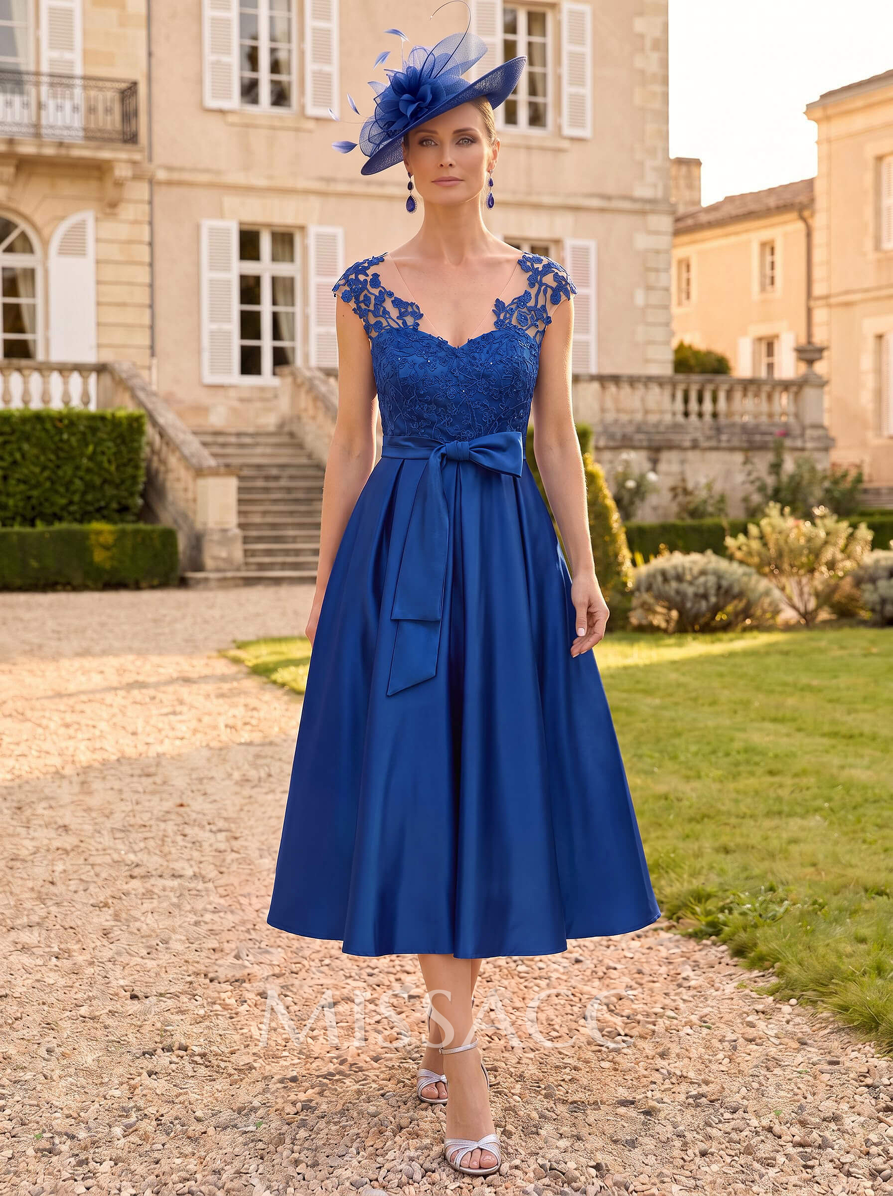 A-Line Illusion Neck Sleeveless Lace/Satin Mother Of The Bride Dresses With A Bow