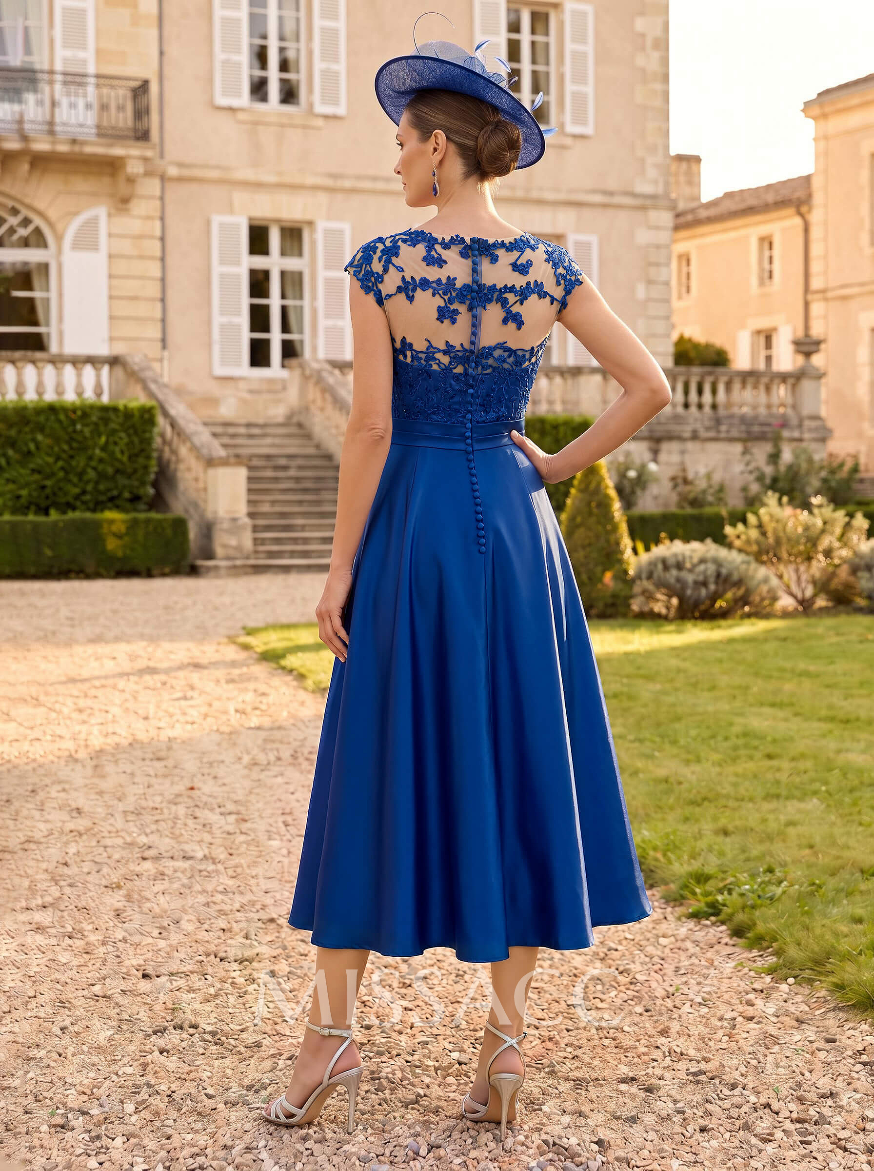 A-Line Illusion Neck Sleeveless Lace/Satin Mother Of The Bride Dresses With A Bow