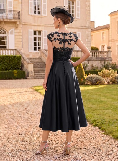 A-Line Illusion Neck Sleeveless Lace/Satin Mother Of The Bride Dresses With Bow