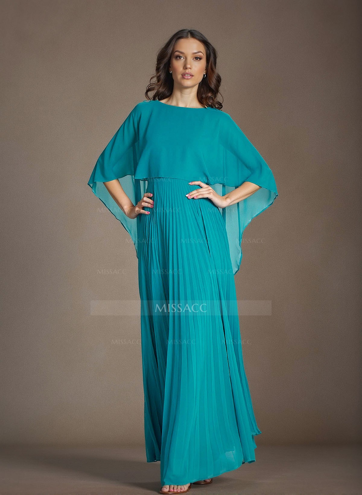 A-Line Scoop Neck Floor-Length Chiffon Cape Mother Of The Bride Dresses