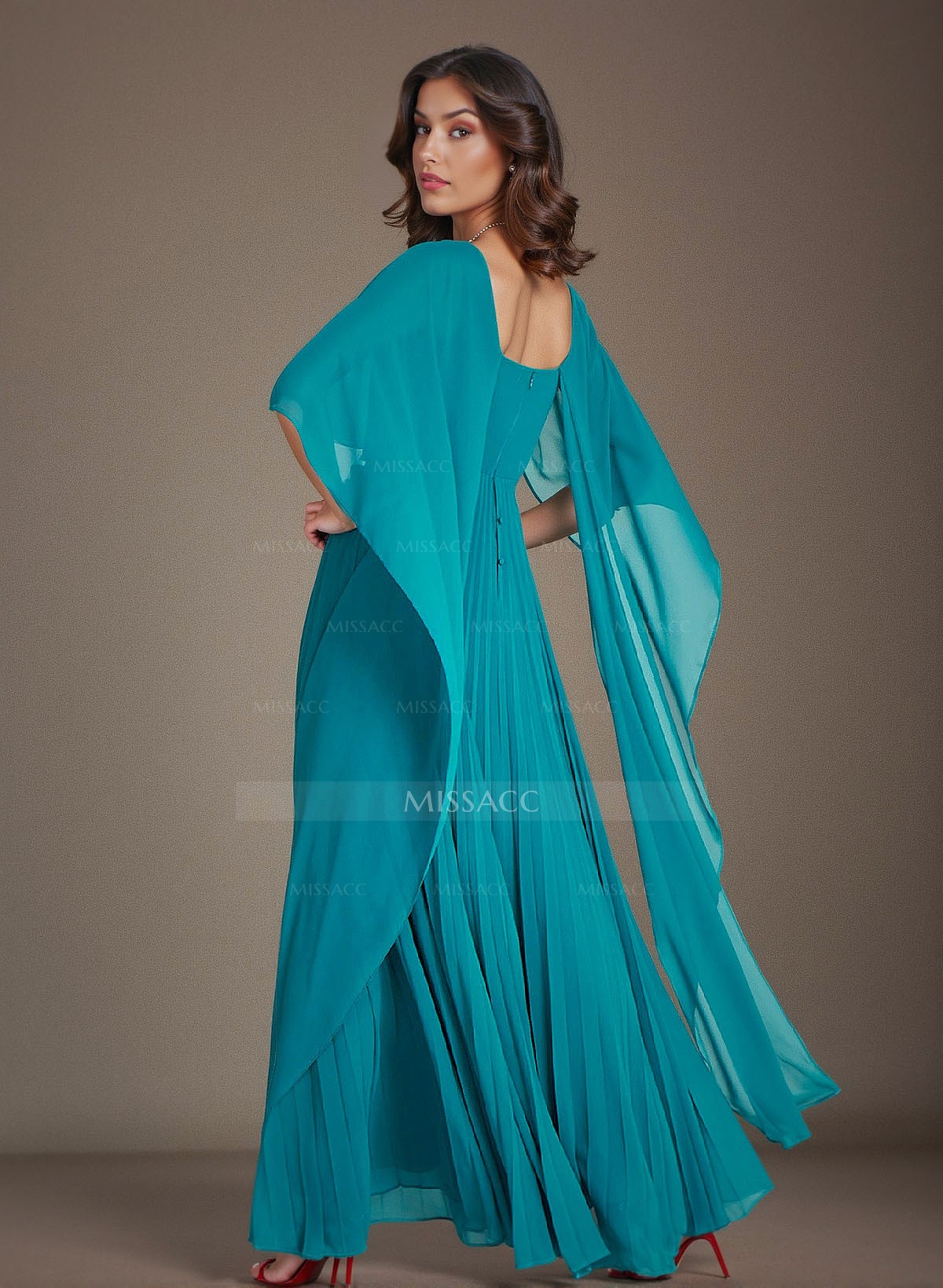 A-Line Scoop Neck Floor-Length Chiffon Cape Mother Of The Bride Dresses