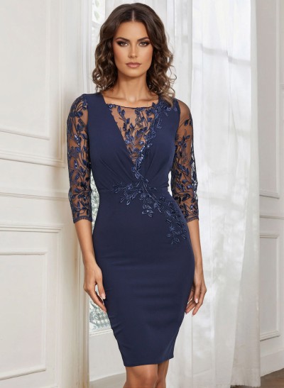 Lace Sleeves Sheath/Column Knee-Length Mother Of The Bride Dresses