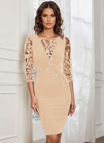 Lace Sleeves Sheath/Column Knee-Length Mother Of The Bride Dresses