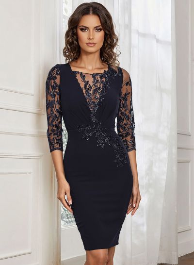 Lace Sleeves Sheath/Column Knee-Length Mother Of The Bride Dresses