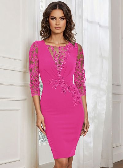 Lace Sleeves Sheath/Column Knee-Length Mother Of The Bride Dresses