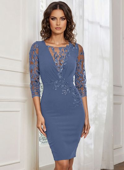 Lace Sleeves Sheath/Column Knee-Length Mother Of The Bride Dresses