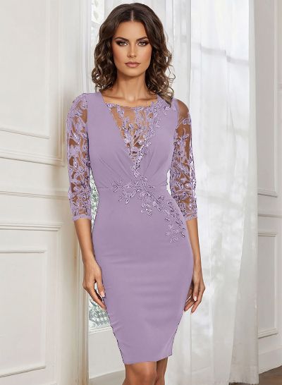 Lace Sleeves Sheath/Column Knee-Length Mother Of The Bride Dresses