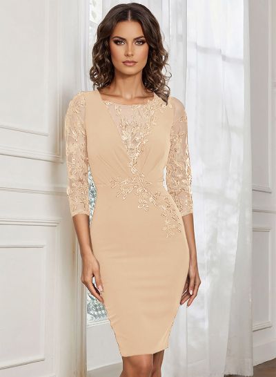 Lace Sleeves Sheath/Column Knee-Length Mother Of The Bride Dresses