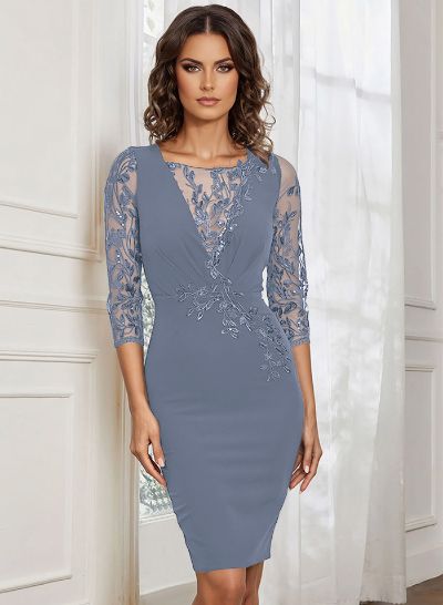 Lace Sleeves Sheath/Column Knee-Length Mother Of The Bride