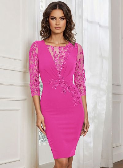 Lace Sleeves Sheath/Column Knee-Length Mother Of The Bride Dresses