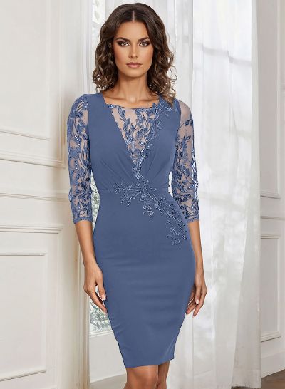 Lace Sleeves Sheath/Column Knee-Length Mother Of The Bride Dresses