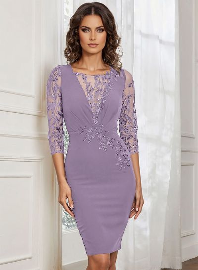 Lace Sleeves Sheath/Column Knee-Length Mother Of The Bride Dresses