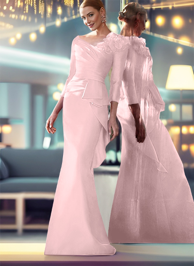 Mermaid Shoulder Ruffle Long Sleeves Mother Of The Bride Dresses With Buttons Down The Back