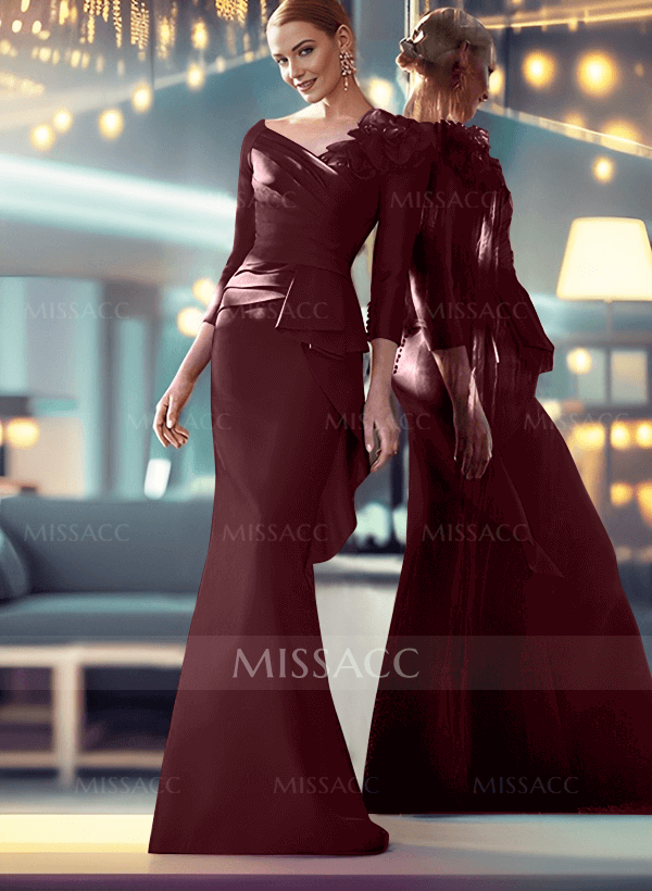 Mermaid Shoulder Ruffle Long Sleeves Mother Of The Bride Dresses