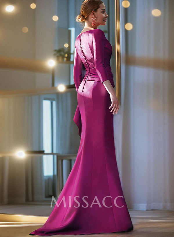 Mermaid Shoulder Ruffle Long Sleeves Mother Of The Bride Dresses With Buttons Down The Back Mermaid Shoulder Ruffle Long Sleeves Mother Of The Bride Dresses With Buttons Down The Back