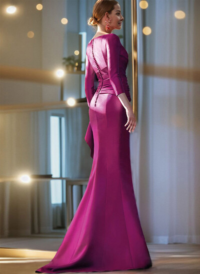 Mermaid Shoulder Ruffle Long Sleeves Mother Of The Bride Dresses With Buttons Down The Back