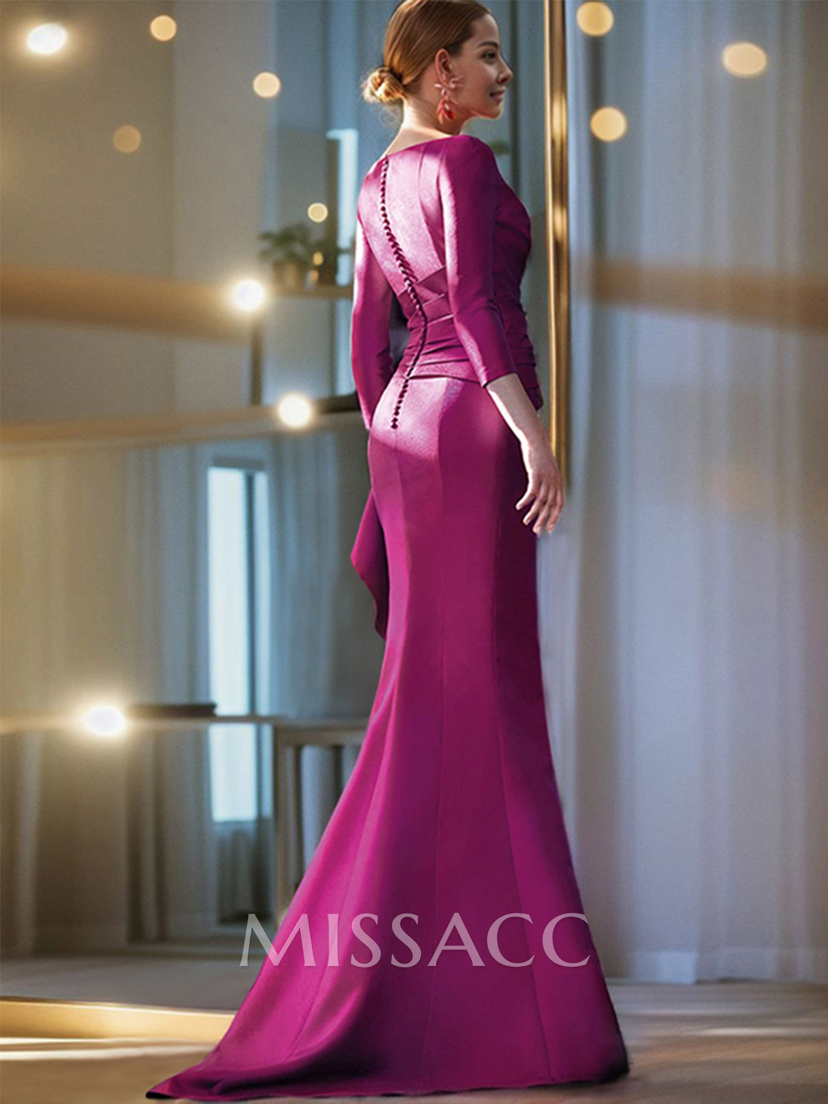 Mermaid Shoulder Ruffle Long Sleeves Mother Of The Bride Dresses With Buttons Down The Back Mermaid Shoulder Ruffle Long Sleeves Mother Of The Bride Dresses With Buttons Down The Back