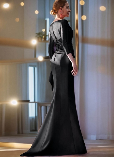 Mermaid Shoulder Ruffle Long Sleeves Mother Of The Bride Dresses With Buttons Down The Back