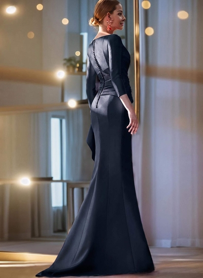 Mermaid Shoulder Ruffle Long Sleeves Mother Of The Bride Dresses With Buttons Down The Back