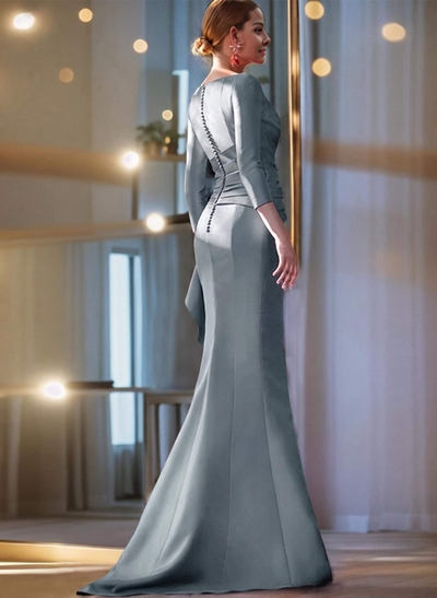 Mermaid Shoulder Ruffle Long Sleeves Mother Of The Bride Dresses With Buttons Down The Back