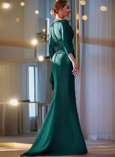 Mermaid Shoulder Ruffle Long Sleeves Mother Of The Bride Dresses With Buttons Down The Back